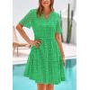 imagePRETTYGARDEN Womens Short Sleeve Mini Dress 2025 Summer V Neck Hollow Out Eyelet Ruffle A Line Swing Short DressesGreen