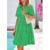 imagePRETTYGARDEN Womens Short Sleeve Mini Dress 2025 Summer V Neck Hollow Out Eyelet Ruffle A Line Swing Short DressesGreen