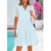 imagePRETTYGARDEN Womens Short Sleeve Mini Dress 2025 Summer V Neck Hollow Out Eyelet Ruffle A Line Swing Short DressesLight Blue