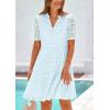 imagePRETTYGARDEN Womens Short Sleeve Mini Dress 2025 Summer V Neck Hollow Out Eyelet Ruffle A Line Swing Short DressesLight Blue