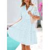 imagePRETTYGARDEN Womens Short Sleeve Mini Dress 2025 Summer V Neck Hollow Out Eyelet Ruffle A Line Swing Short DressesLight Blue