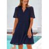 imagePRETTYGARDEN Womens Short Sleeve Mini Dress 2025 Summer V Neck Hollow Out Eyelet Ruffle A Line Swing Short DressesNavy