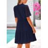 imagePRETTYGARDEN Womens Short Sleeve Mini Dress 2025 Summer V Neck Hollow Out Eyelet Ruffle A Line Swing Short DressesNavy