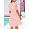 imagePRETTYGARDEN Womens Short Sleeve Mini Dress 2025 Summer V Neck Hollow Out Eyelet Ruffle A Line Swing Short DressesPink