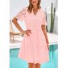 imagePRETTYGARDEN Womens Short Sleeve Mini Dress 2025 Summer V Neck Hollow Out Eyelet Ruffle A Line Swing Short DressesPink
