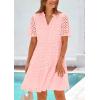 imagePRETTYGARDEN Womens Short Sleeve Mini Dress 2025 Summer V Neck Hollow Out Eyelet Ruffle A Line Swing Short DressesPink