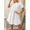 imagePRETTYGARDEN Womens Summer Casual Short Sleeve Dresses A Line Bow Tie Front Babydoll Loose Cute Mini Dress with PocketsWhite