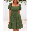 imagePRETTYGARDEN Womens Summer Puff Sleeve Mini Dress Off Shoulder Eyelet Smocked A Line Casual Babydoll Short DressesArmy Green