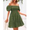 imagePRETTYGARDEN Womens Summer Puff Sleeve Mini Dress Off Shoulder Eyelet Smocked A Line Casual Babydoll Short DressesArmy Green