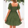 imagePRETTYGARDEN Womens Summer Puff Sleeve Mini Dress Off Shoulder Eyelet Smocked A Line Casual Babydoll Short DressesArmy Green