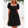 imagePRETTYGARDEN Womens Summer Puff Sleeve Mini Dress Off Shoulder Eyelet Smocked A Line Casual Babydoll Short DressesBlack