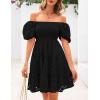 imagePRETTYGARDEN Womens Summer Puff Sleeve Mini Dress Off Shoulder Eyelet Smocked A Line Casual Babydoll Short DressesBlack