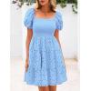 imagePRETTYGARDEN Womens Summer Puff Sleeve Mini Dress Off Shoulder Eyelet Smocked A Line Casual Babydoll Short DressesBlue