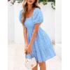 imagePRETTYGARDEN Womens Summer Puff Sleeve Mini Dress Off Shoulder Eyelet Smocked A Line Casual Babydoll Short DressesBlue
