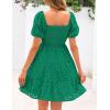 imagePRETTYGARDEN Womens Summer Puff Sleeve Mini Dress Off Shoulder Eyelet Smocked A Line Casual Babydoll Short DressesGreen