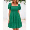 imagePRETTYGARDEN Womens Summer Puff Sleeve Mini Dress Off Shoulder Eyelet Smocked A Line Casual Babydoll Short DressesGreen