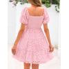 imagePRETTYGARDEN Womens Summer Puff Sleeve Mini Dress Off Shoulder Eyelet Smocked A Line Casual Babydoll Short DressesPink