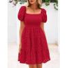 imagePRETTYGARDEN Womens Summer Puff Sleeve Mini Dress Off Shoulder Eyelet Smocked A Line Casual Babydoll Short DressesRed