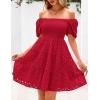 imagePRETTYGARDEN Womens Summer Puff Sleeve Mini Dress Off Shoulder Eyelet Smocked A Line Casual Babydoll Short DressesRed