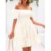 imagePRETTYGARDEN Womens Summer Puff Sleeve Mini Dress Off Shoulder Eyelet Smocked A Line Casual Babydoll Short DressesWhite