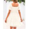 imagePRETTYGARDEN Womens Summer Puff Sleeve Mini Dress Off Shoulder Eyelet Smocked A Line Casual Babydoll Short DressesWhite
