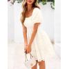 imagePRETTYGARDEN Womens Summer Puff Sleeve Mini Dress Off Shoulder Eyelet Smocked A Line Casual Babydoll Short DressesWhite