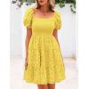 imagePRETTYGARDEN Womens Summer Puff Sleeve Mini Dress Off Shoulder Eyelet Smocked A Line Casual Babydoll Short DressesYellow