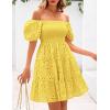 imagePRETTYGARDEN Womens Summer Puff Sleeve Mini Dress Off Shoulder Eyelet Smocked A Line Casual Babydoll Short DressesYellow