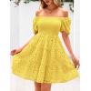imagePRETTYGARDEN Womens Summer Puff Sleeve Mini Dress Off Shoulder Eyelet Smocked A Line Casual Babydoll Short DressesYellow