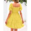 imagePRETTYGARDEN Womens Summer Puff Sleeve Mini Dress Off Shoulder Eyelet Smocked A Line Casual Babydoll Short DressesYellow