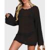 imagePRETTYGARDEN Womens Swimsuit Cover Up Long Sleeve Knit Crochet Bathing Suit Swimwear Beach Dress Summer Vacation OutfitsBlack