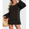 imagePRETTYGARDEN Womens Swimsuit Cover Up Long Sleeve Knit Crochet Bathing Suit Swimwear Beach Dress Summer Vacation OutfitsBlack