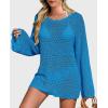 imagePRETTYGARDEN Womens Swimsuit Cover Up Long Sleeve Knit Crochet Bathing Suit Swimwear Beach Dress Summer Vacation OutfitsBlue