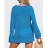imagePRETTYGARDEN Womens Swimsuit Cover Up Long Sleeve Knit Crochet Bathing Suit Swimwear Beach Dress Summer Vacation OutfitsBlue