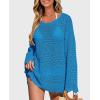 imagePRETTYGARDEN Womens Swimsuit Cover Up Long Sleeve Knit Crochet Bathing Suit Swimwear Beach Dress Summer Vacation OutfitsBlue