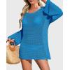 imagePRETTYGARDEN Womens Swimsuit Cover Up Long Sleeve Knit Crochet Bathing Suit Swimwear Beach Dress Summer Vacation OutfitsBlue