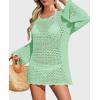 imagePRETTYGARDEN Womens Swimsuit Cover Up Long Sleeve Knit Crochet Bathing Suit Swimwear Beach Dress Summer Vacation OutfitsGreen