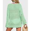 imagePRETTYGARDEN Womens Swimsuit Cover Up Long Sleeve Knit Crochet Bathing Suit Swimwear Beach Dress Summer Vacation OutfitsGreen