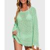 imagePRETTYGARDEN Womens Swimsuit Cover Up Long Sleeve Knit Crochet Bathing Suit Swimwear Beach Dress Summer Vacation OutfitsGreen
