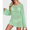 imagePRETTYGARDEN Womens Swimsuit Cover Up Long Sleeve Knit Crochet Bathing Suit Swimwear Beach Dress Summer Vacation OutfitsGreen