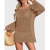 imagePRETTYGARDEN Womens Swimsuit Cover Up Long Sleeve Knit Crochet Bathing Suit Swimwear Beach Dress Summer Vacation OutfitsKhaki