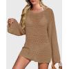 imagePRETTYGARDEN Womens Swimsuit Cover Up Long Sleeve Knit Crochet Bathing Suit Swimwear Beach Dress Summer Vacation OutfitsKhaki