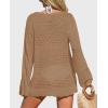 imagePRETTYGARDEN Womens Swimsuit Cover Up Long Sleeve Knit Crochet Bathing Suit Swimwear Beach Dress Summer Vacation OutfitsKhaki