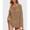imagePRETTYGARDEN Womens Swimsuit Cover Up Long Sleeve Knit Crochet Bathing Suit Swimwear Beach Dress Summer Vacation OutfitsKhaki