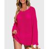 imagePRETTYGARDEN Womens Swimsuit Cover Up Long Sleeve Knit Crochet Bathing Suit Swimwear Beach Dress Summer Vacation OutfitsRose Red