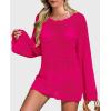 imagePRETTYGARDEN Womens Swimsuit Cover Up Long Sleeve Knit Crochet Bathing Suit Swimwear Beach Dress Summer Vacation OutfitsRose Red