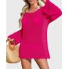 imagePRETTYGARDEN Womens Swimsuit Cover Up Long Sleeve Knit Crochet Bathing Suit Swimwear Beach Dress Summer Vacation OutfitsRose Red