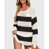 imagePRETTYGARDEN Womens Swimsuit Cover Up Long Sleeve Knit Crochet Bathing Suit Swimwear Beach Dress Summer Vacation OutfitsStriped Black White