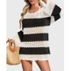 imagePRETTYGARDEN Womens Swimsuit Cover Up Long Sleeve Knit Crochet Bathing Suit Swimwear Beach Dress Summer Vacation OutfitsStriped Black White