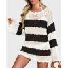 imagePRETTYGARDEN Womens Swimsuit Cover Up Long Sleeve Knit Crochet Bathing Suit Swimwear Beach Dress Summer Vacation OutfitsStriped Black White